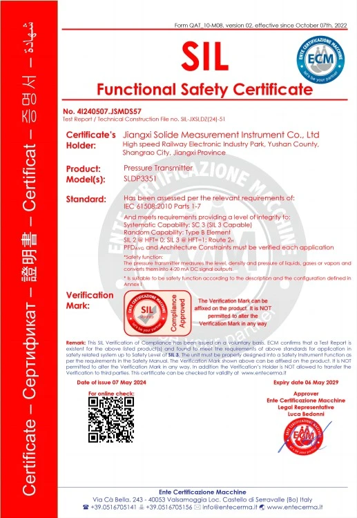 Pressure Transmitter SIL3 Certificate1 Pressure Transmitter SIL3 Certificate1